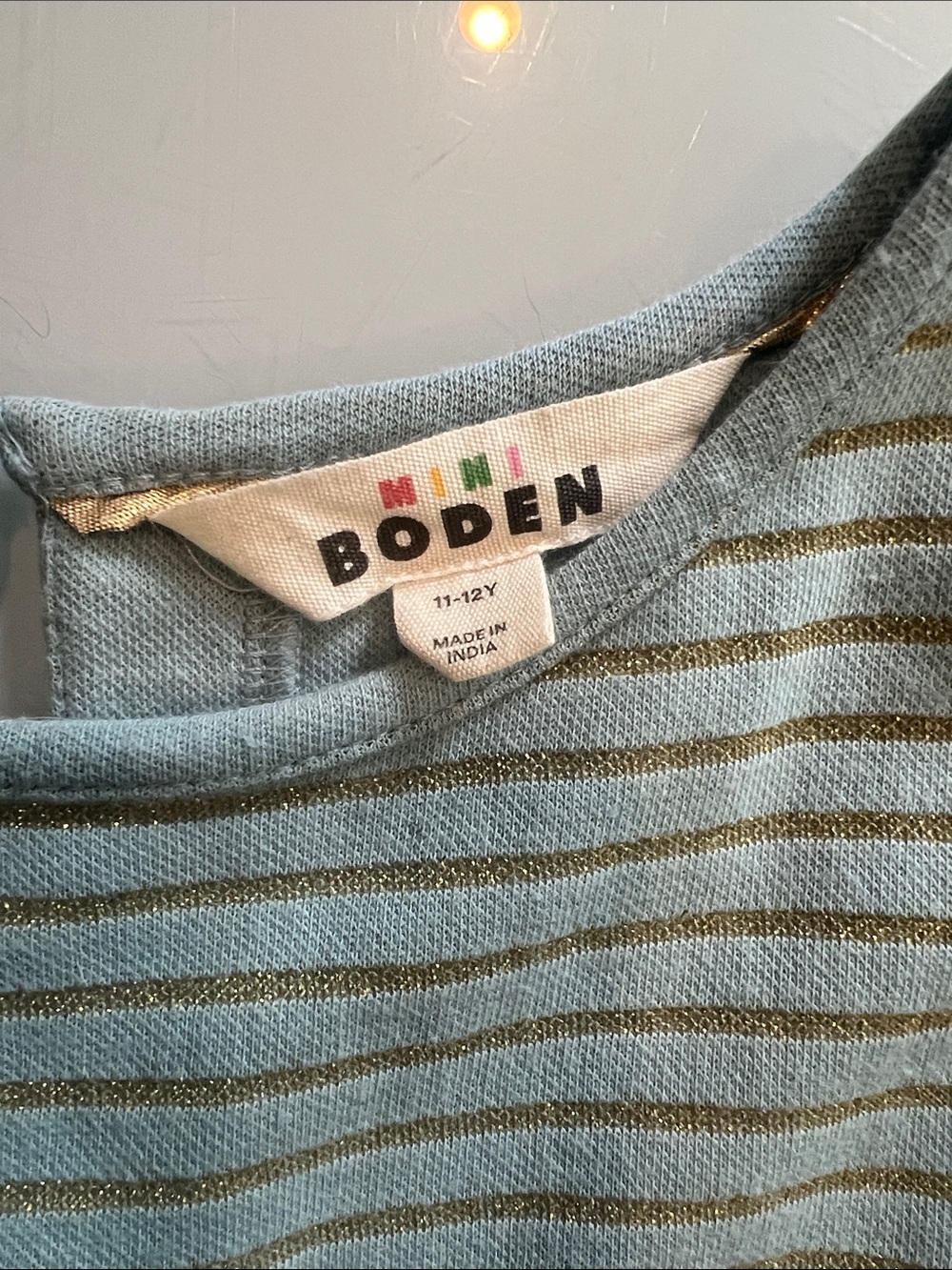 Mini Boden Light Blue and Gold Striped Tulle Party Dress - Picture 2 of 7